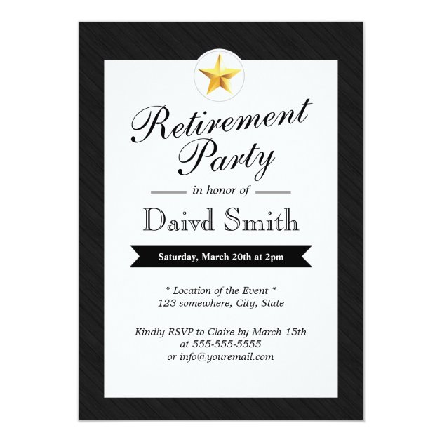 Gold Star Retirement Party Invitations (front side)