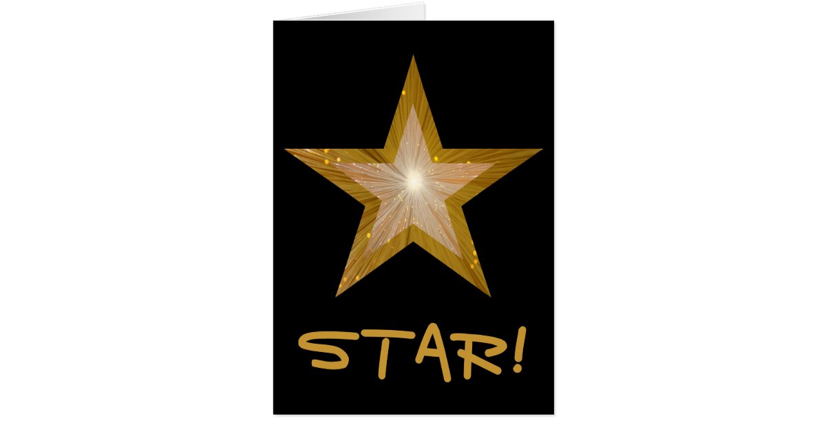 Gold Star 'STAR!' 'Thank you' card black vertical | Zazzle