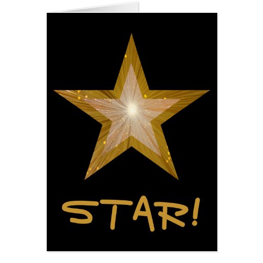 Gold Star 'STAR!' 'Well Done!' card black vertical Zazzle
