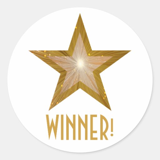 Gold Star 'WINNER!' round sticker white Zazzle