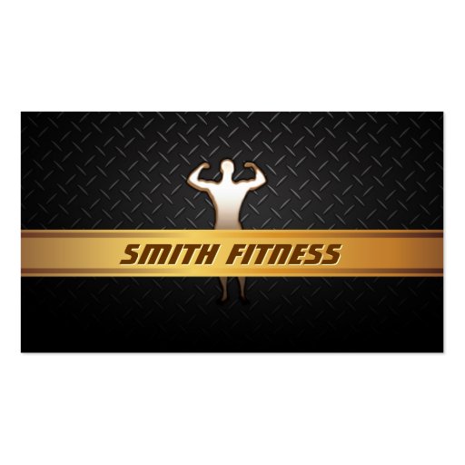 Gold Stripe Dark Metal Fitness Business Card (front side)