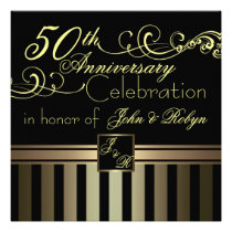 Gold Stripe Elegant Wedding Anniversary Invitation invitations