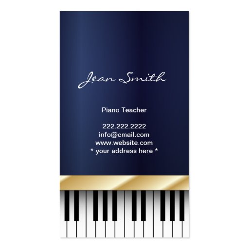 Gold Stripe Piano Teacher Dark Blue Business Card