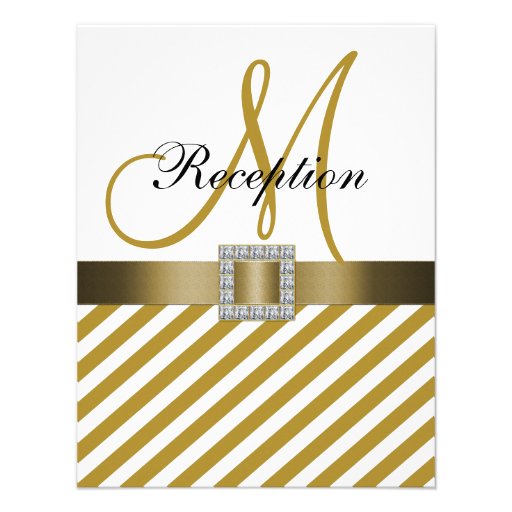 Gold Stripes Ribbon Wedding Reception Invitation