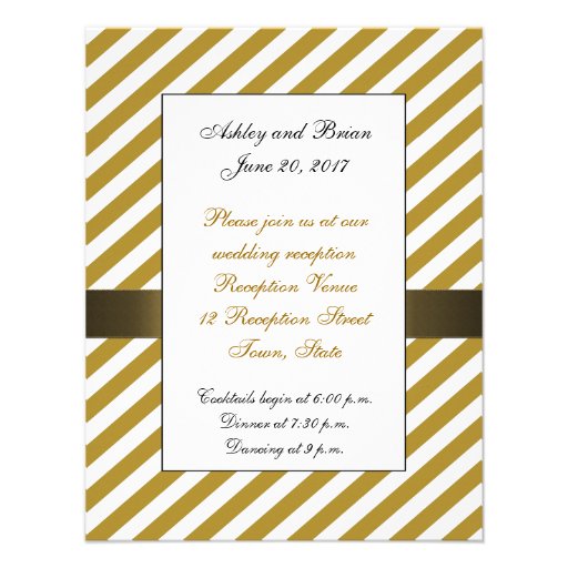Gold Stripes Ribbon Wedding Reception Invitation