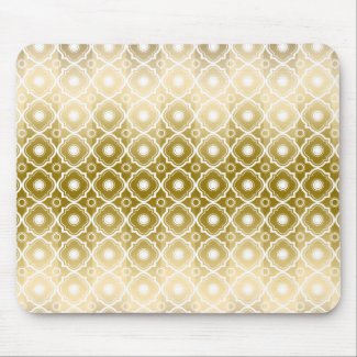Gold Stripes & White Quatrefoil Geometric Mouse Pad
