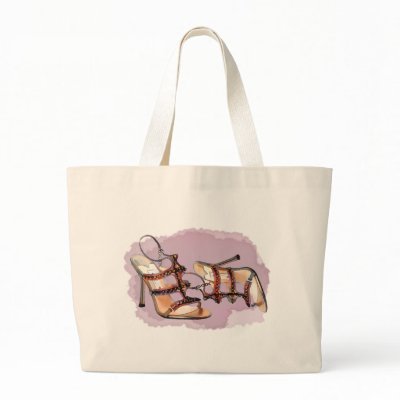 Gold Studded Sandal Stilettos Canvas Bag by ElainePlesser