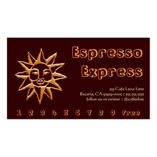 Gold Sun Coffee Drink Punch / Loyalty Card Business Card