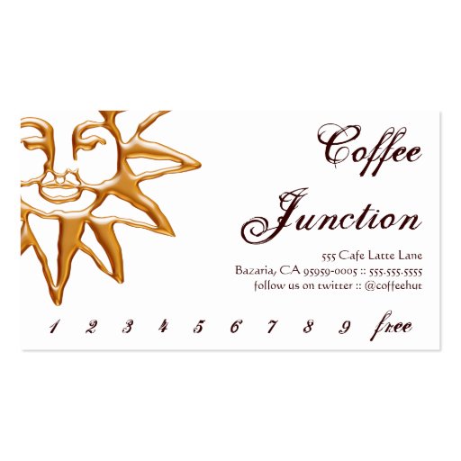 Gold Sun Coffee Drink Punch / Loyalty Card Business Cards (front side)