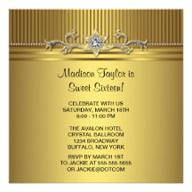Gold Sweet 16 Birthday Party Personalized Announcements