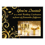 Gold Swirl 40th Birthday invitations