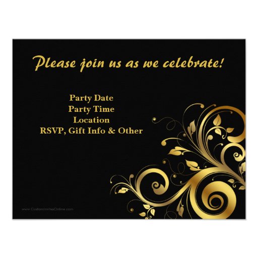 Gold Swirl 40th Birthday Invitations