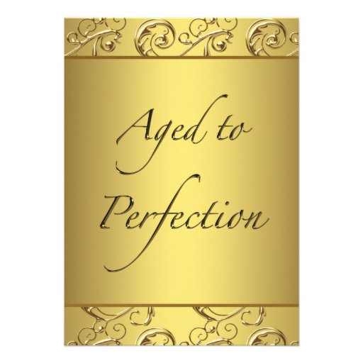 Gold Swirl Aged to Perfection Birthday Party Card (front side)