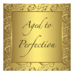 Gold Swirl Aged to Perfection Birthday Party Announcements