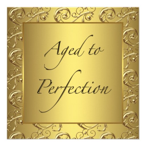 Gold Swirl Aged to Perfection Birthday Party Announcements (front side)