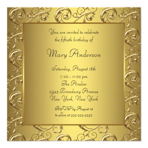 Gold Swirl Aged to Perfection Birthday Party Announcements