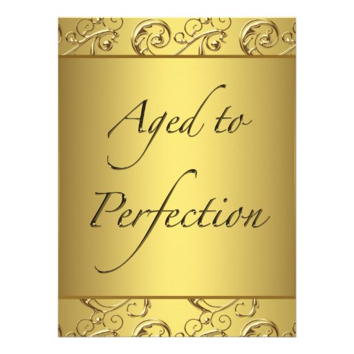 Gold Swirl Aged to Perfection Birthday Party Custom Invitations (front side)