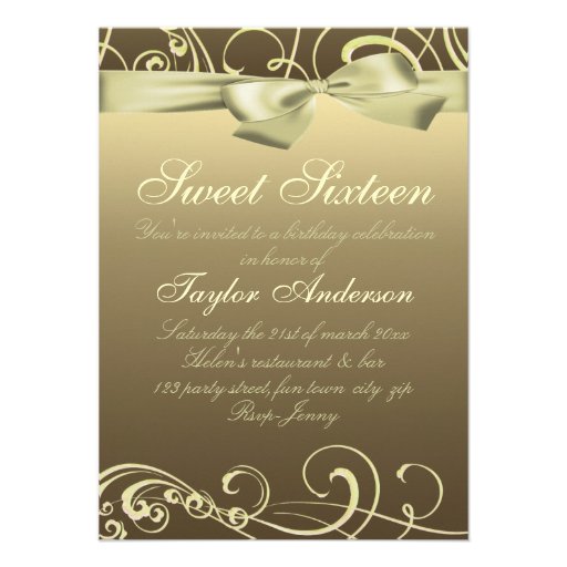 Gold Swirl & Bow Image Birthday Invitation