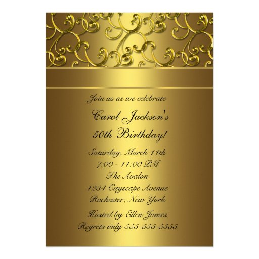 Gold Swirl Gold Anniversary Birthday Party Announcements