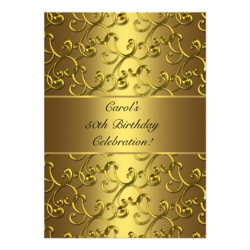 Gold Swirl Gold Anniversary Birthday Party Announcements
