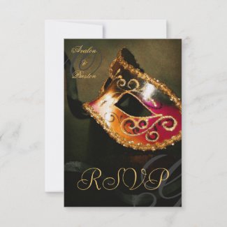 Gold Swirl Masquerade Mask RSVP Invitation