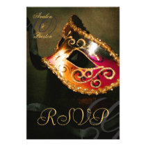 Gold Swirl Masquerade Mask RSVP Invitation