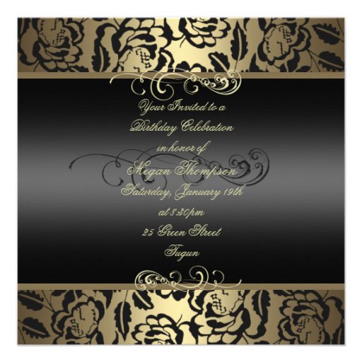 Gold Swirl & Rose Sweet 16th Birthday Invitation