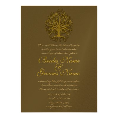 Gold Swirl Tree Roots of Love Wedding Invitation