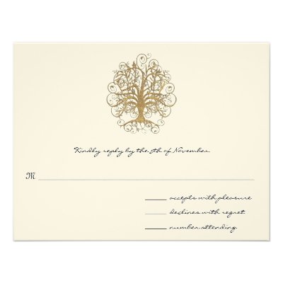 Gold Swirl Tree  Wedding  Response Card Invitation
