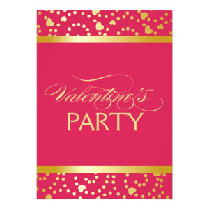Gold Swirling Hearts on Cerise Valentines Party Custom Announcements