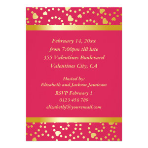 Gold Swirling Hearts on Cerise Valentines Party Custom Announcements