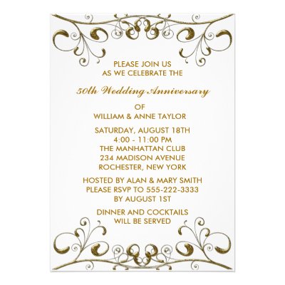Gold Swirls 50th Wedding Anniversary Invitations