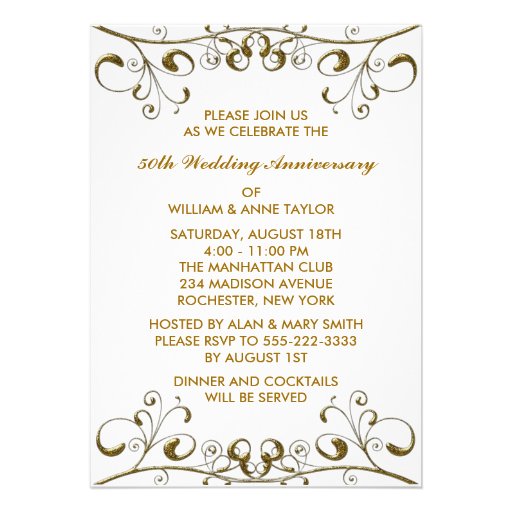 Gold Swirls 50th Wedding Anniversary Invitations