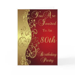 Gold Swirls 80th Birthday Party Invitation Greeting Card