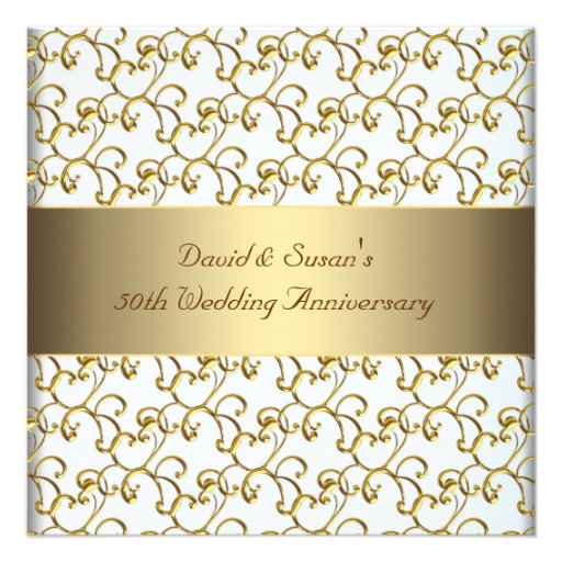 Gold Swirls Gold 50th Wedding Anniversary Party Personalized Announcement