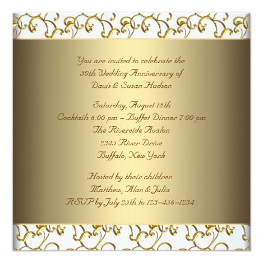 Gold Swirls Gold 50th Wedding Anniversary Party Personalized Announcement