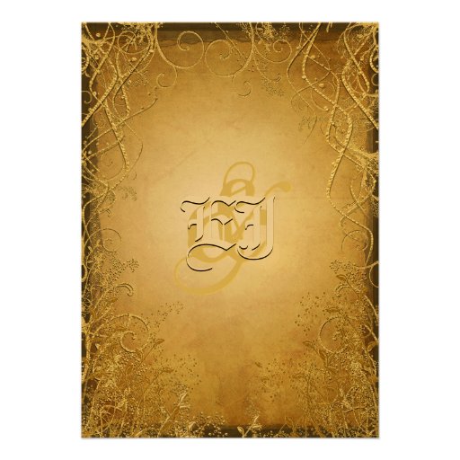 Gold Swirls & Leaves on Burnt Gold Metallic Paper Custom Announcement