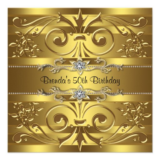 Gold Swirls Womans Gold 50th Birthday Party Announcement