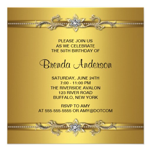 Gold Swirls Womans Gold 50th Birthday Party Announcement
