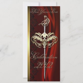 Gold Sword Masquerade Red New Years Invitation