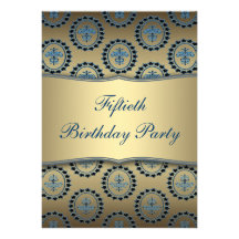 Gold Teal 50th Birthday Party Invitation