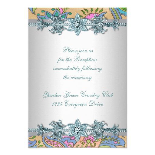 Gold Teal Blue Paisley Indian Wedding Reception Custom Invite