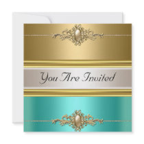 Gold Teal Color Birthday Party Personalized Invitation
