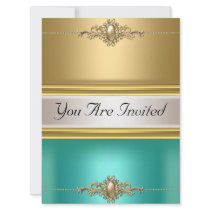 Gold Teal Color Birthday Party Custom Announcements