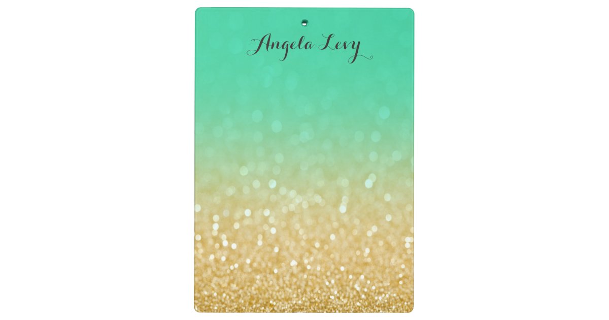 Gold Amp Teal Ombre Glitter Personalized Clip Board Zazzle