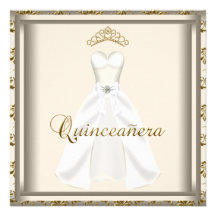 Gold Tiara Party Dress Gold Quinceanera Invitation