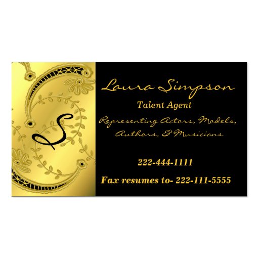 Gold Tone and Black Monogram business card (front side)