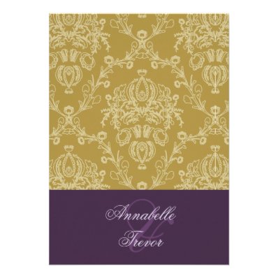 Gold tone/ivory cream lace with plum accent announcements