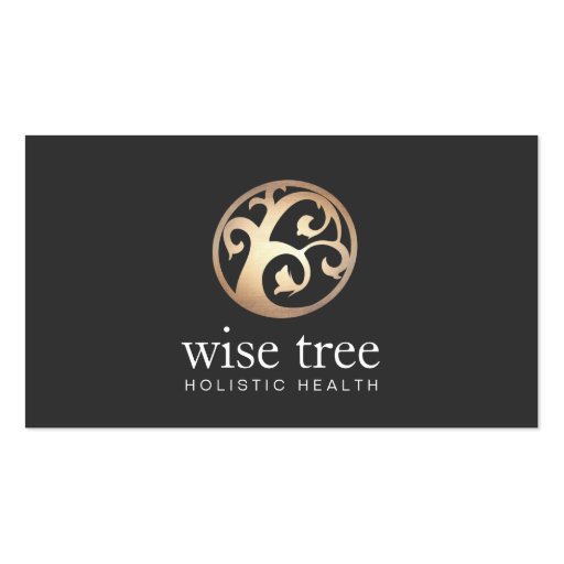 Gold Tree Logo Elegant Alternative Healing Arts Business Card (front side)