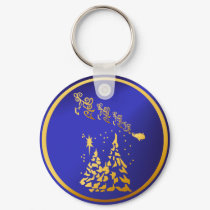 Gold Trees and Santas Reindeer Keychain